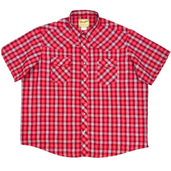 Wrangler Western Red Carmine Plaid Western Snap Short Sleeve‎ Shirt - Picture 8 of 8